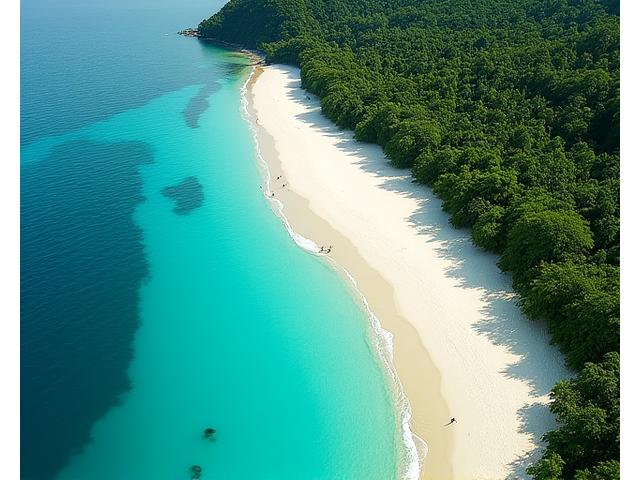 Breathtaking aerial view of a pristine Malaysian coastline with turquoise waters and white sand beaches