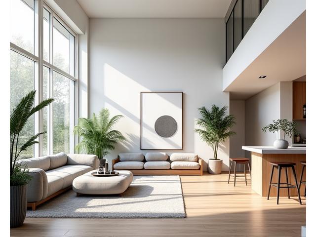 Spacious and minimalist modern home interior with contemporary furniture and ample natural light